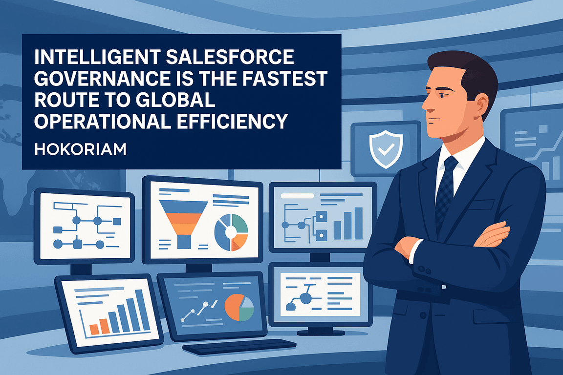 Intelligent Salesforce Governance is the Fastest Route to Global Operational Efficiency The enterprises that scale fastest are not the ones with the most Salesforce features. They are the ones with the strongest Salesforce governance. Global organizations are operating in increasingly complex ecosystems, with distributed teams, overlapping processes, and aggressive growth targets. In this landscape, CRM cannot just store data. It must orchestrate performance. When designed strategically, Salesforce becomes a multiplier of efficiency across functions. It shortens revenue cycles, increases productivity per employee, and reduces operational leakage. The organizations that struggle are those that scale Salesforce organically without architectural discipline. The result is technical debt, brittle automation, inconsistent data, and stalled transformation. At Hokoriam, we see this pattern frequently. A multinational manufacturing group recently approached us after investing heavily in Salesforce but failing to achieve financial lift. They had 8 business units across 17 countries, each customizing the system independently. Duplicate automation, ungoverned access, disconnected integrations, and inconsistent data models were costing the company millions in shadow process costs. Their sales cycle extended by an average of 12 days because automation and access rules conflicted in different regions. Our redesign was not about adding more technology. It was about governing it. We rationalized their automation logic using scalable Flow architecture with Apex and LWC where required for performance. We unified their object model and established a global data contract. We implemented a controlled integration framework that tied Salesforce to ERP, PLM, and procurement platforms. We restructured permissions to align with zero trust security principles and introduced a release governance model with CI/CD and sandbox pipelines. The business outcomes came fast. Global quote approval time reduced by 41 percent. Sales productivity increased by 23 percent. Process exceptions were down 62 percent because automation stopped conflicting. Technical debt dropped enough to reduce annual Salesforce overhead by more than 1.2 million dollars. Governance became the fuel for agility, not a barrier. This is why strategic CRM design matters. Salesforce is an enterprise nervous system, not a standalone tool. Enterprises gain ROI when automation decisions align with business architecture. Flow is powerful, but only when layered intelligently with Apex, LWC, and integration orchestration. Data is valuable only when modeled consistently across regions. Security matters only when role structures scale without creating friction. In global environments, performance depends on discipline. If your organization is preparing for transformation, the most important decision is not which features to deploy, but how to architect them for resilience, compliance, and efficiency. Hokoriam helps global enterprises turn Salesforce from a workload into a competitive advantage. If leadership is ready to eliminate complexity, protect scale, and accelerate outcomes, now is the right time to talk. Let’s discuss your Salesforce transformation goals and design a roadmap that guarantees measurable business impact. Feature Image Prompt: A 16:9 professional illustration of a confident global business executive reviewing a futuristic multi screen Salesforce automation and analytics control center with dashboards, flows, and secure architecture visualizations in a corporate environment, subtle Hokoriam branding, enterprise scale transformation tone.